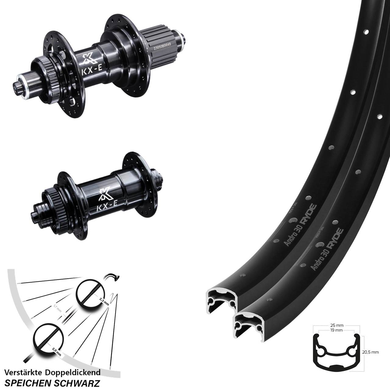 Ryde Andra 30 Disc KX-E 28 Zoll Laufradsatz QR Micro Spline