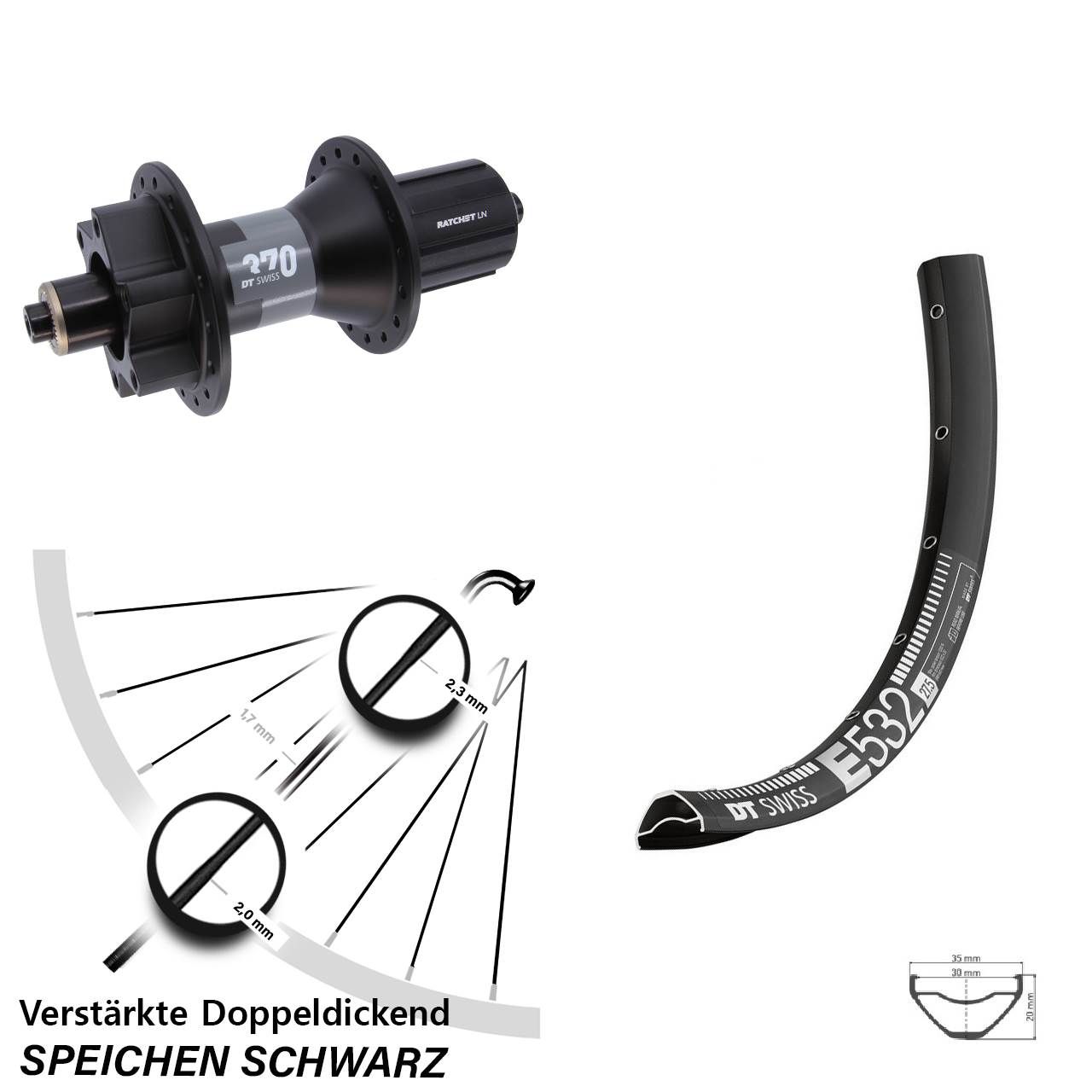 Hinterrad 6-Loch 27,5 Zoll DT Swiss E532-370 8-11 fach HG QR