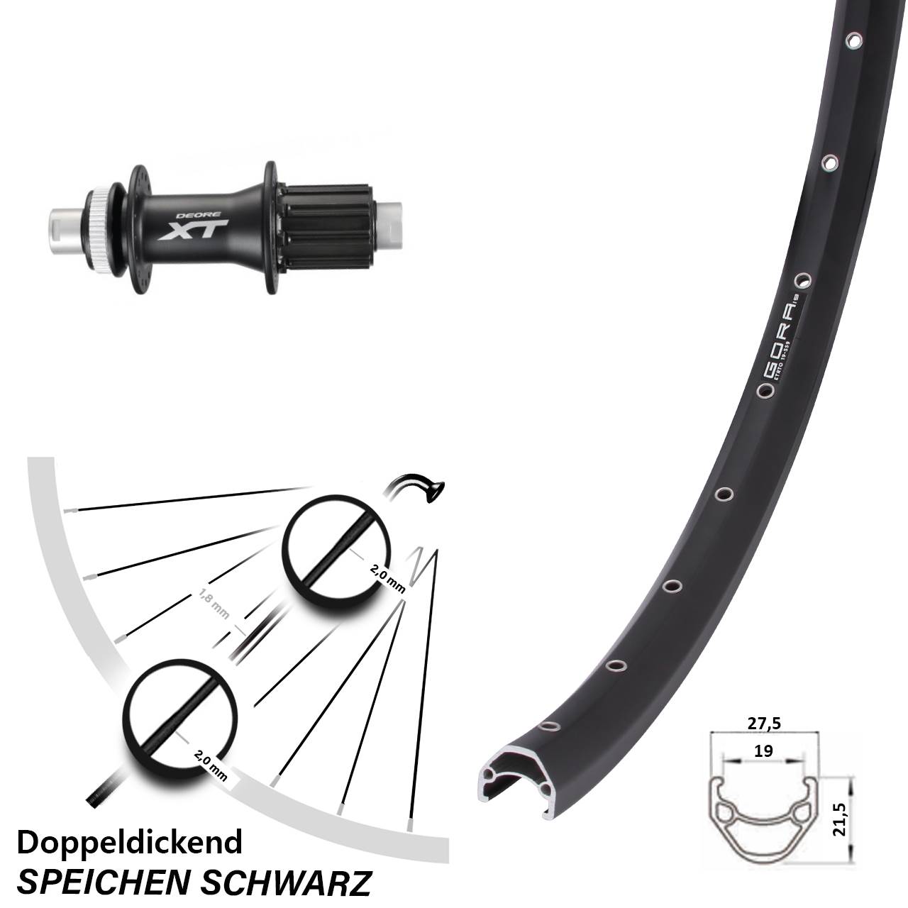 Centerlock Hinterrad 27,5 Zoll Gora 19 Shimano FH-M788 8-11 fach 12x142