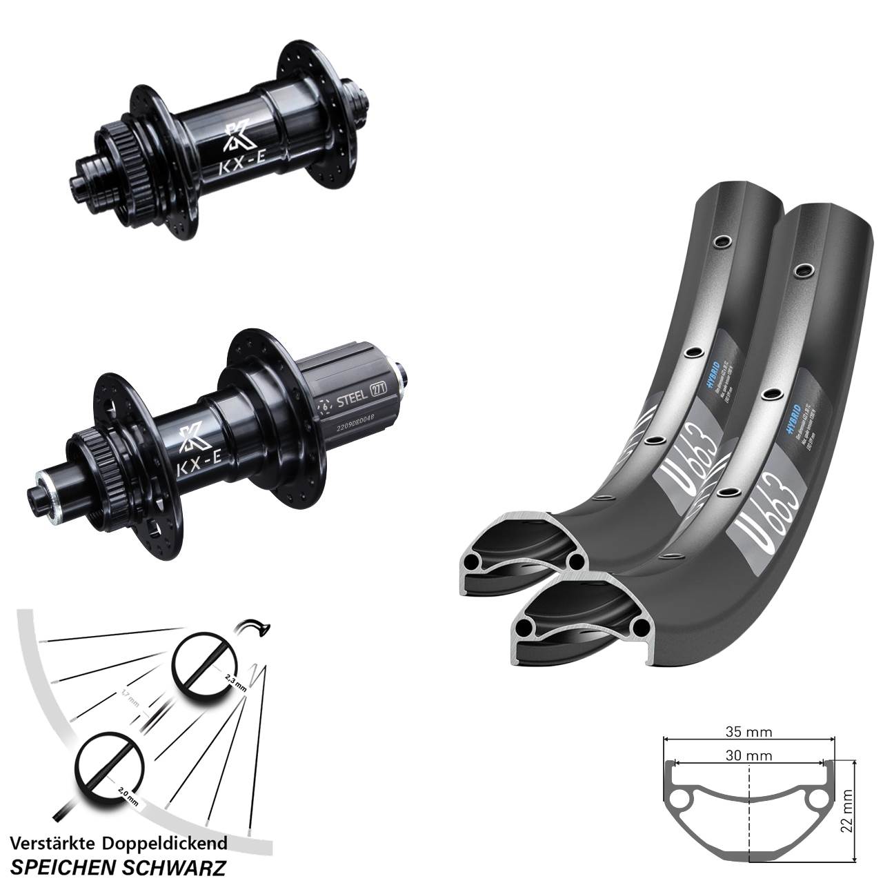 Laufradsatz 27,5 Zoll DT Swiss U 663 KX-E 8-12 fach für Schnellspanner