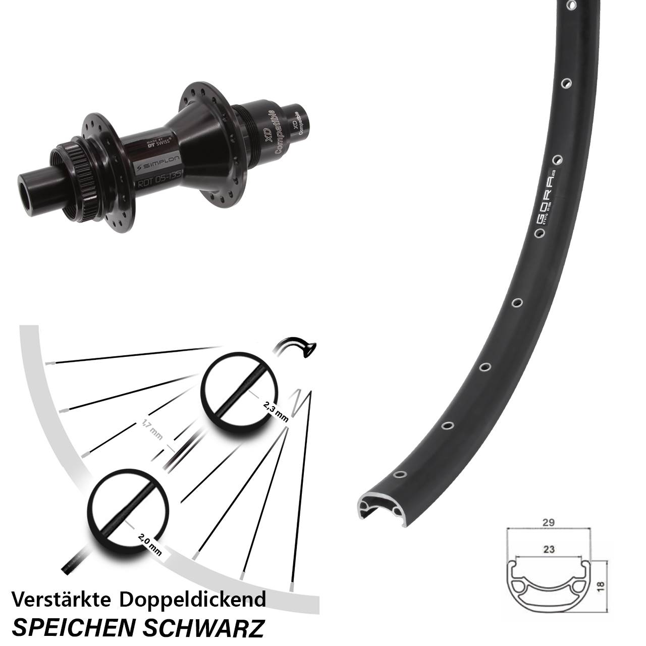 Gora 23 DT Swiss 370 28-29 Zoll Centerlock Hinterrad 12x142 XD