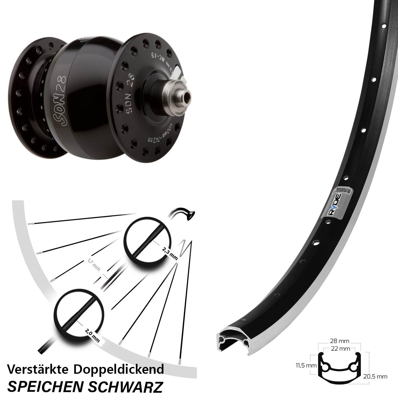 Nabendynamovorderrad QR 27,5 Zoll Ryde Andra 35 SON 28