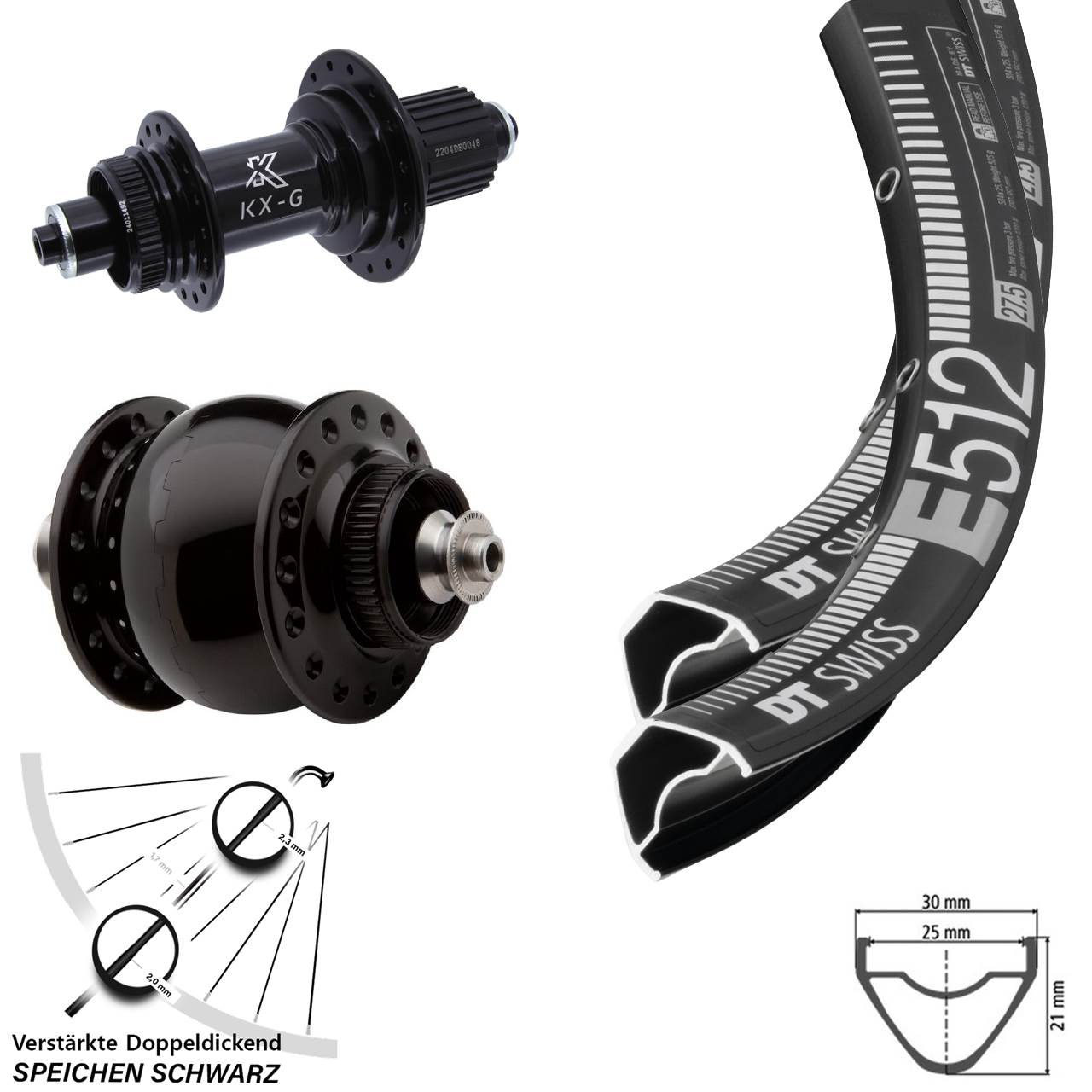 29 Zoll DT Swiss E512 KX-GS verstärkt SON 28 Laufradsatz Centerlock QR Micro Spline