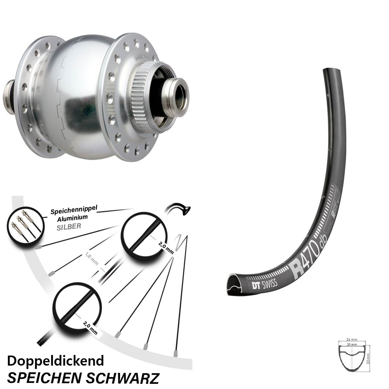 28 Zoll DT Swiss R 470 mit Nabendynamo SON delux 12 Disc Centerlock