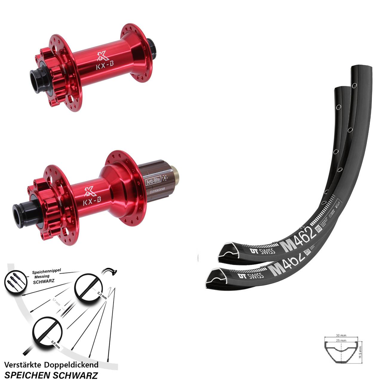 Disc Laufradsatz 27,5 Zoll DT Swiss M 462 KX-B rot 8-12 fach HG 15x110 12x148