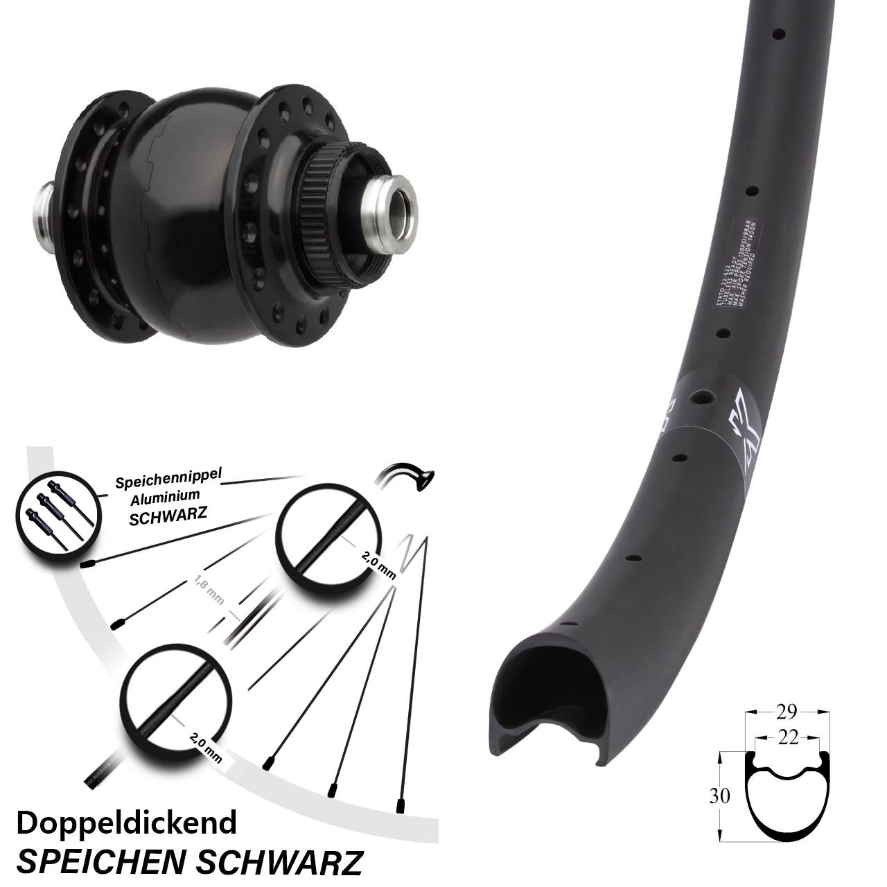 KX-RC Gravel Carbon SON 28 Zoll Centerlock Dynamovorderrad 12x100