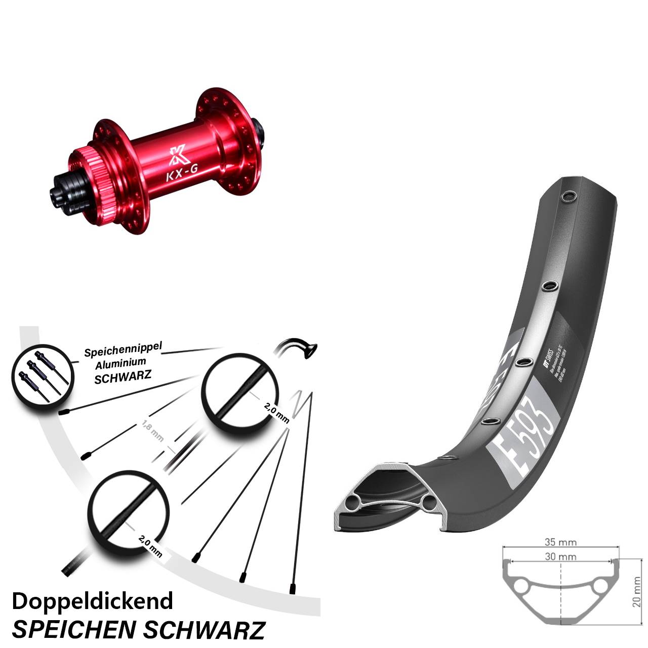 Disc Laufrad 29 Zoll DT Swiss E593 KX-G rot QR
