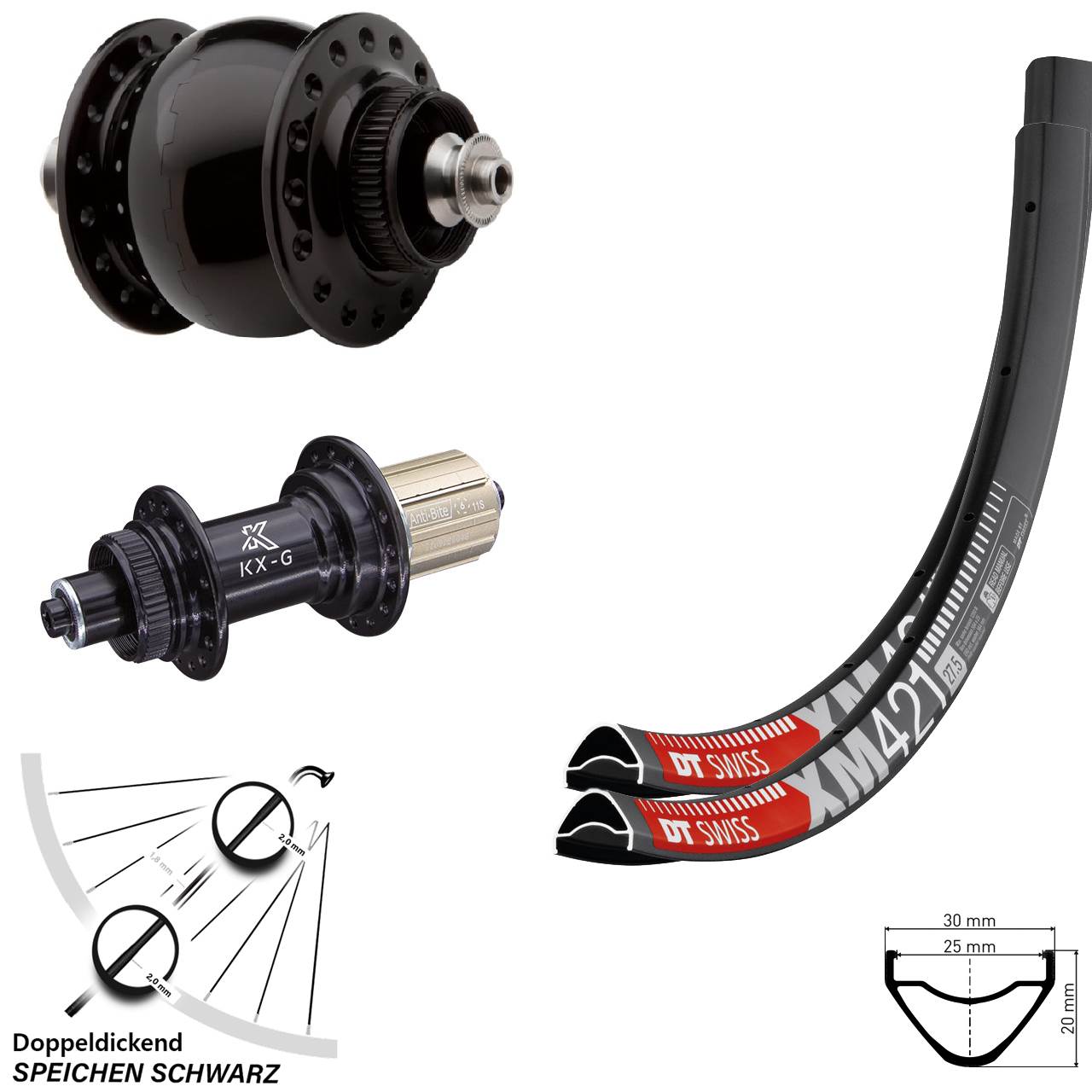 DT Swiss XM 421 KX-G SON delux 27,5 Zoll Laufradsatz für Schnellspanner 8-12 fach