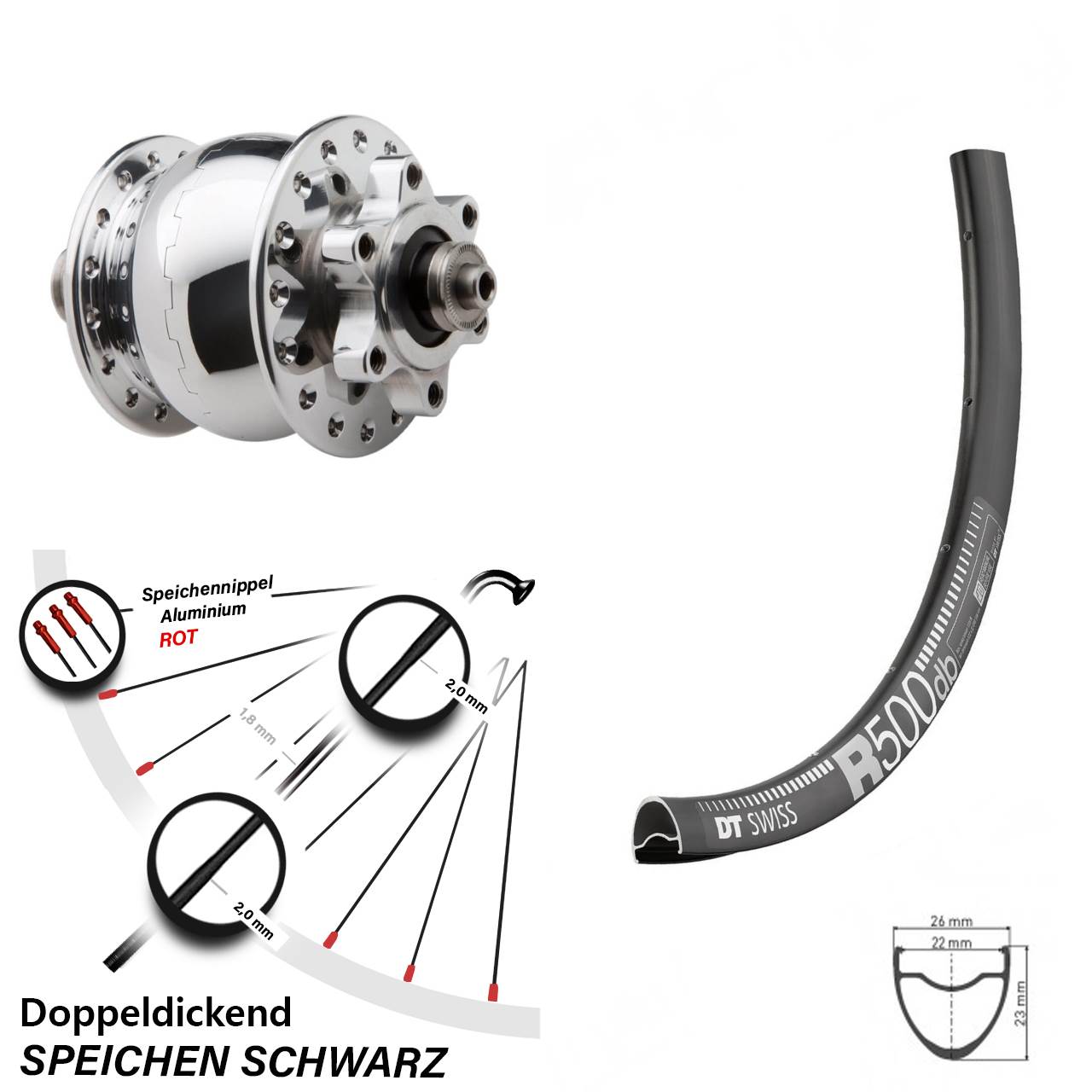 Son 28 Zoll Disc 6-Loch DT Swiss R 500 Vorderrad