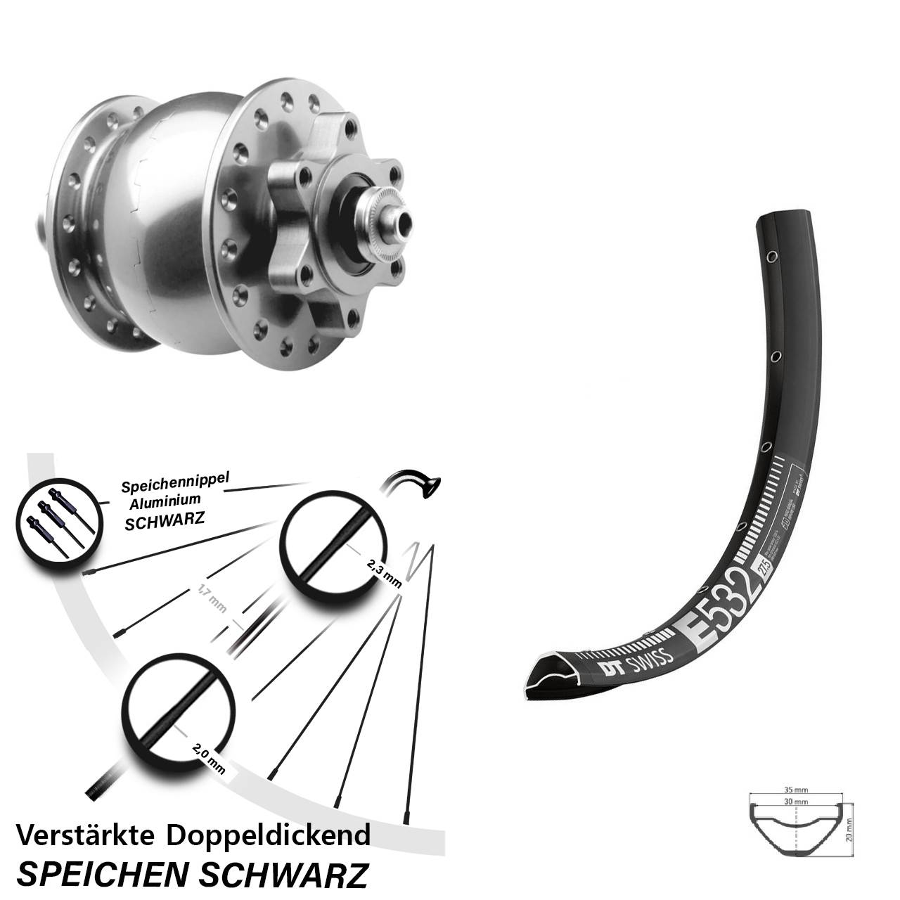 SON 28 DT Swiss E 532 29 Zoll Disc Vorderrad mit Nabendynamo für Schnellspanner