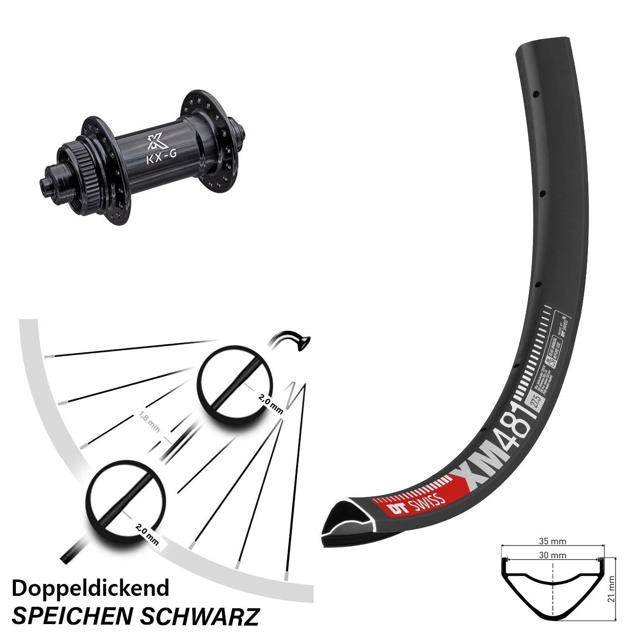 DT Swiss XM 481 KX-G 27,5 Zoll Disc Laufrad QR