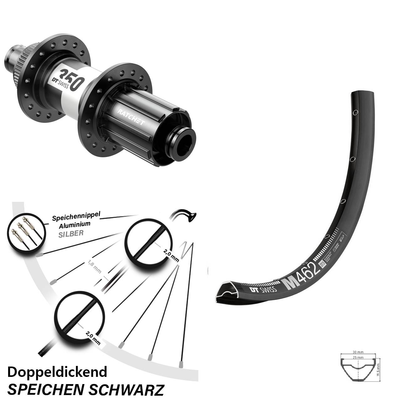 Centerlock Hinterrad 27,5 Zoll DT Swiss M462-350 8-11 fach HG 12x142