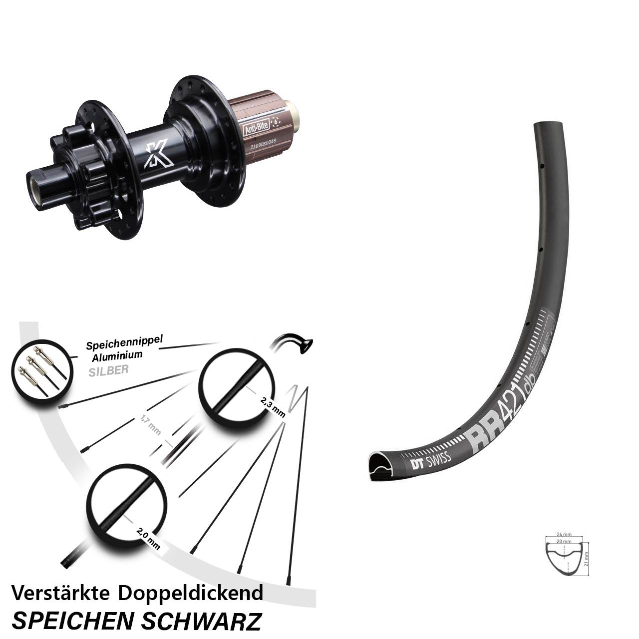 Disc Laufrad 28 Zoll DT Swiss RR 421 KX-M Shimano Anti-Bite 8-12 fach 12x142
