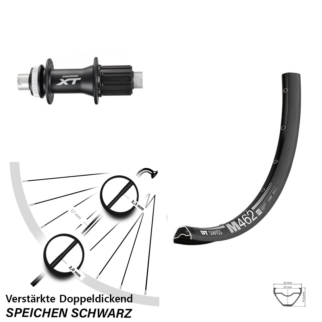 27,5 Zoll Hinterrad Centerlock 12x142 mm DT Swiss M462 Shimano XT 8-11 fach HG
