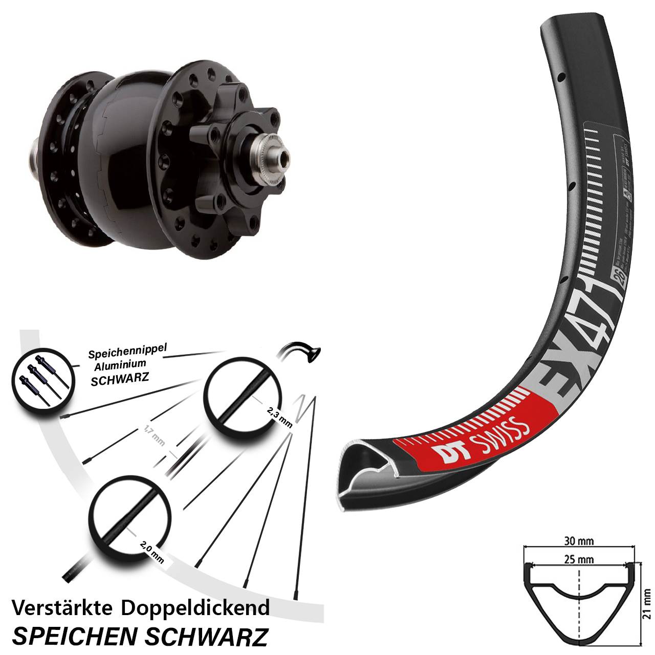 Disc 29 Zoll Vorderrad mit Nabendynamo DT Swiss EX 471 SON 28 QR