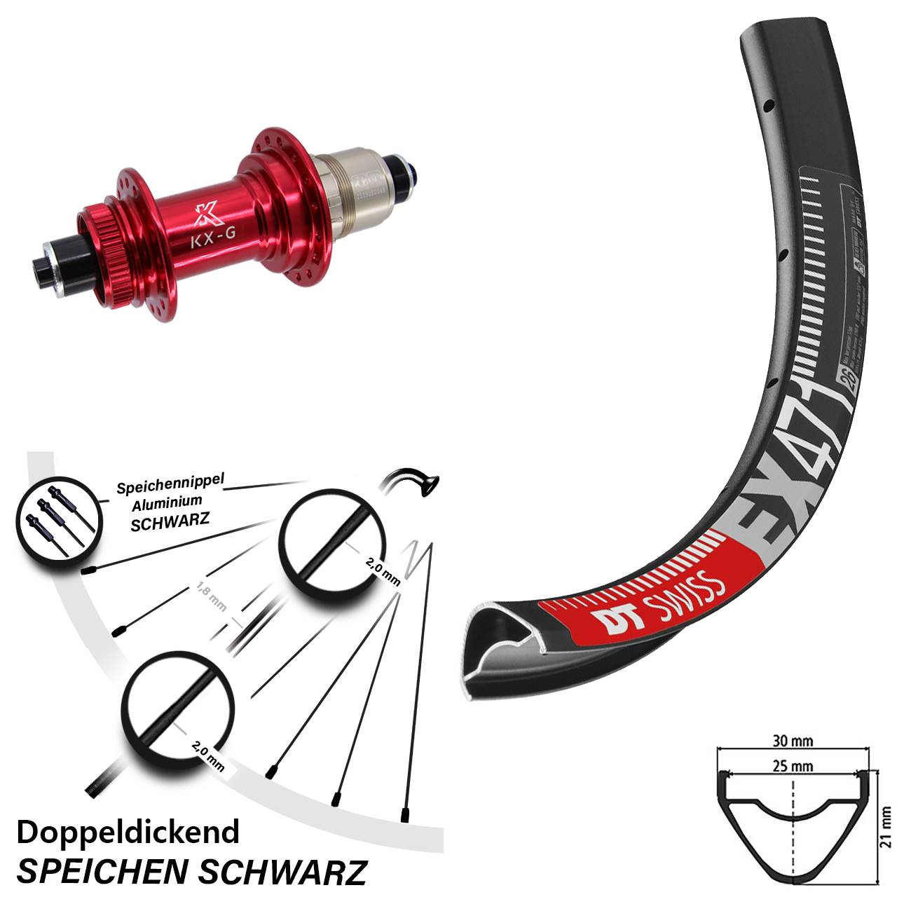 26 Zoll DT Swiss EX471 KX-G rot XD-R Disc Hinterrad QR