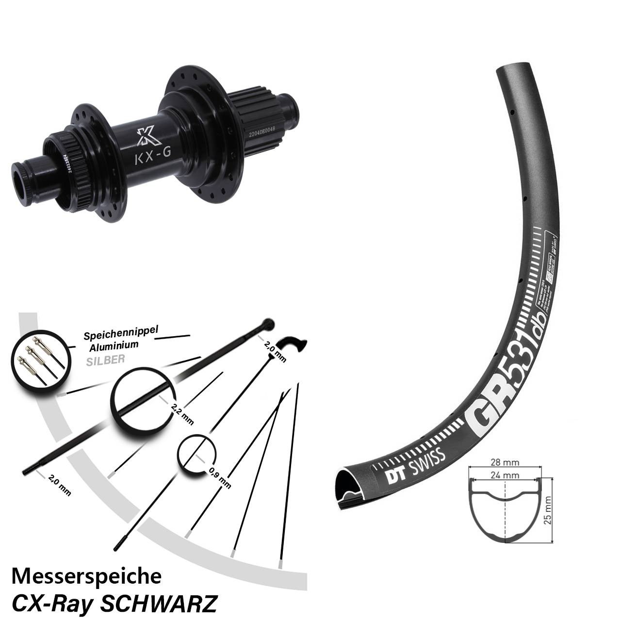 DT Swiss GR531 KX-GS verstärkt 28 Zoll Disc Hinterrad 12x142 Micro Spline CX-Ray