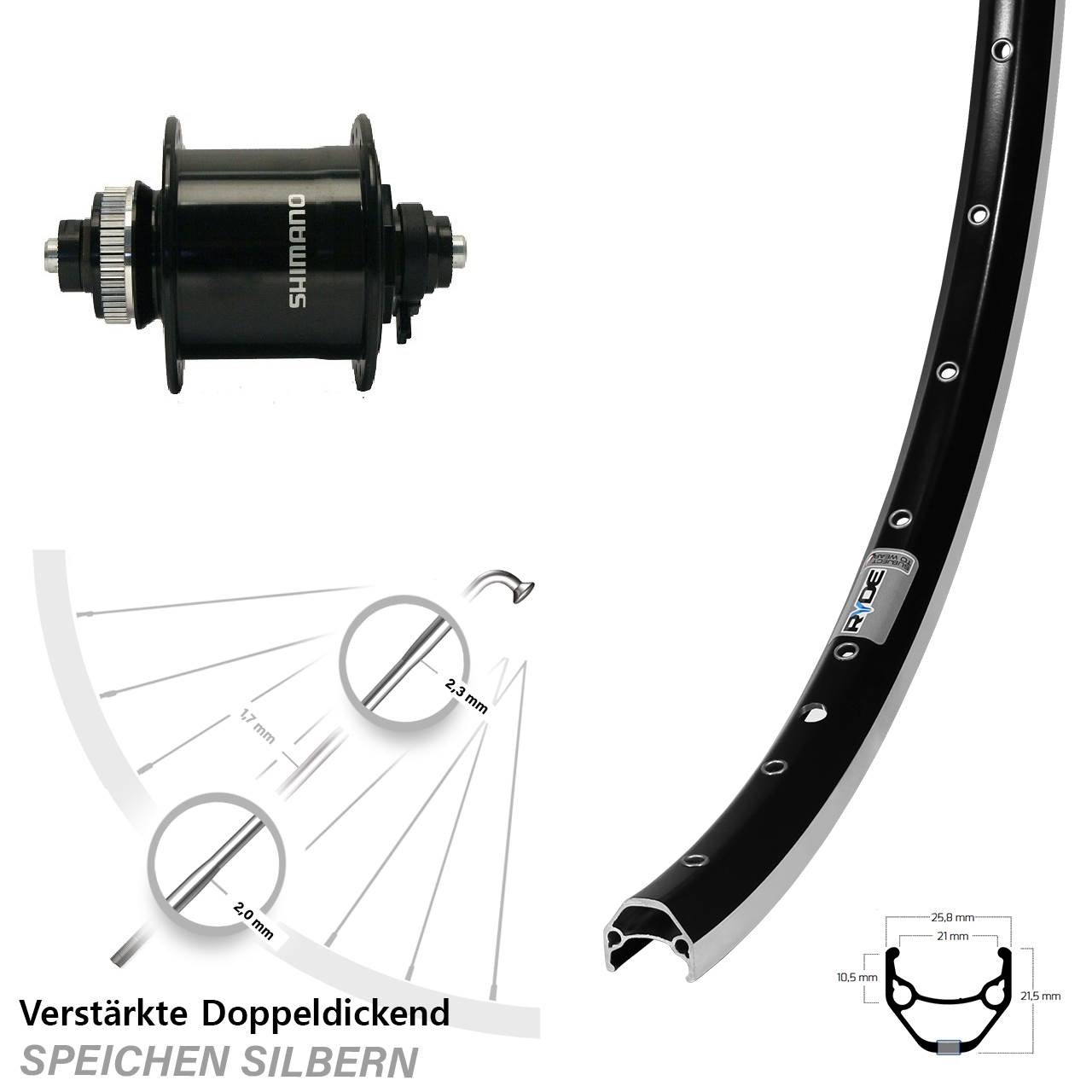 Nabendynamolaufrad Shimano DH-UR700 Ryde ZAC 421 28 Zoll
