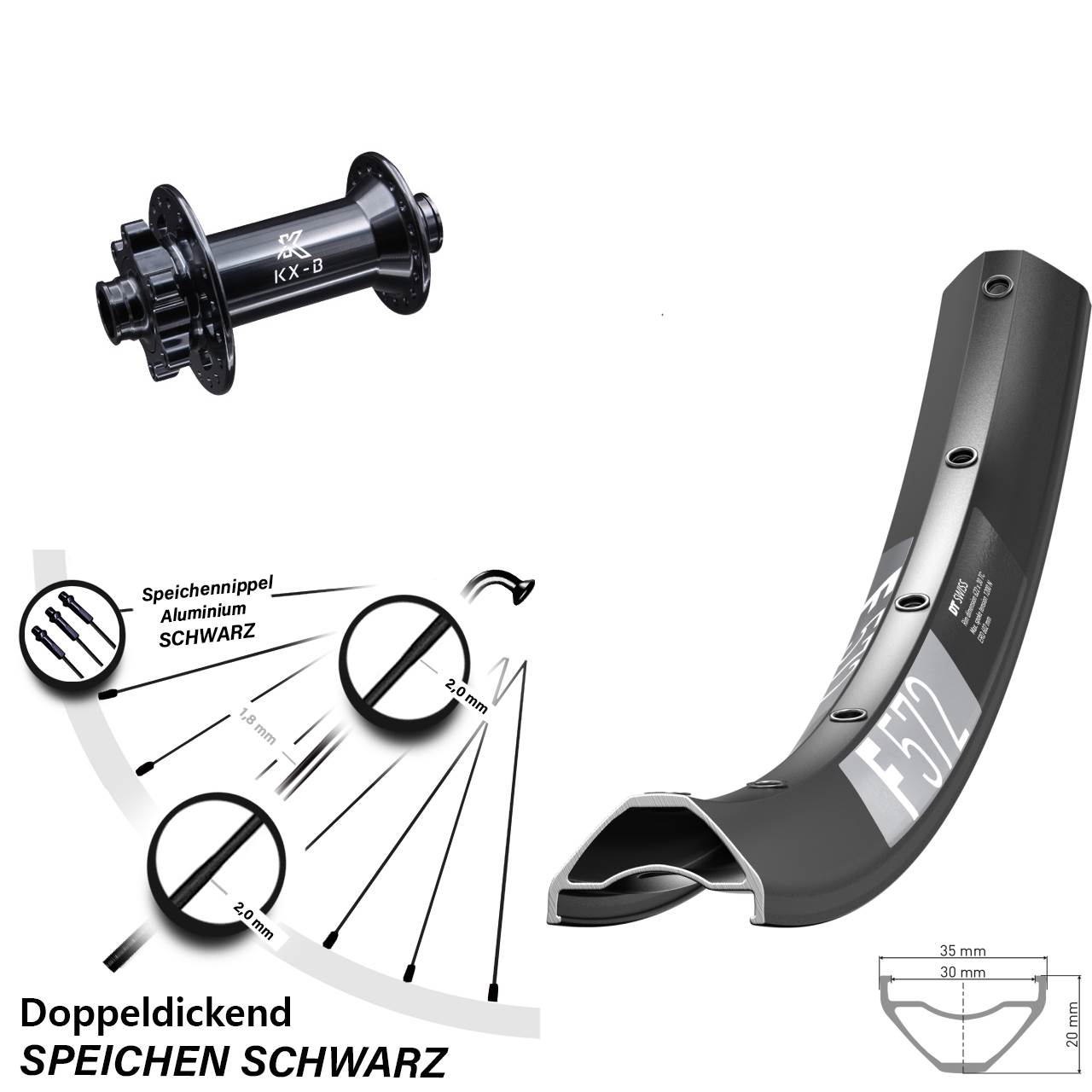 27,5 Zoll Vorderrad DT Swiss F572 KX-B 6-Loch Boost