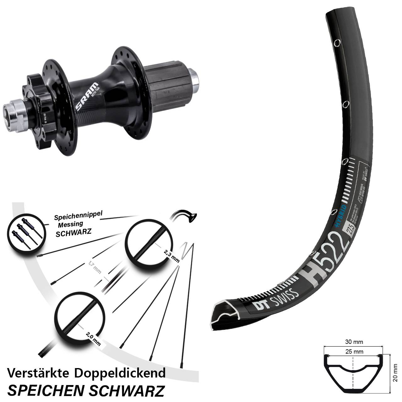 Hinterrad 6-Loch 28 Zoll DT Swiss H 522 Sram 746 8-11 fach HG 12x148