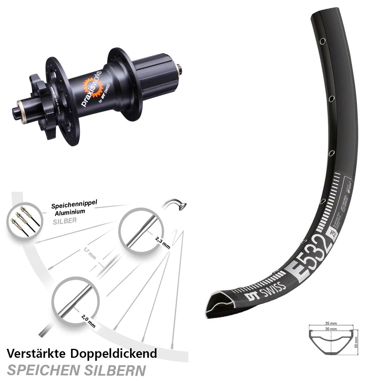 Disc Hinterrad 29 Zoll DT Swiss E 532 350 QR 11-fach 8-11 fach HG für Schnellspanner