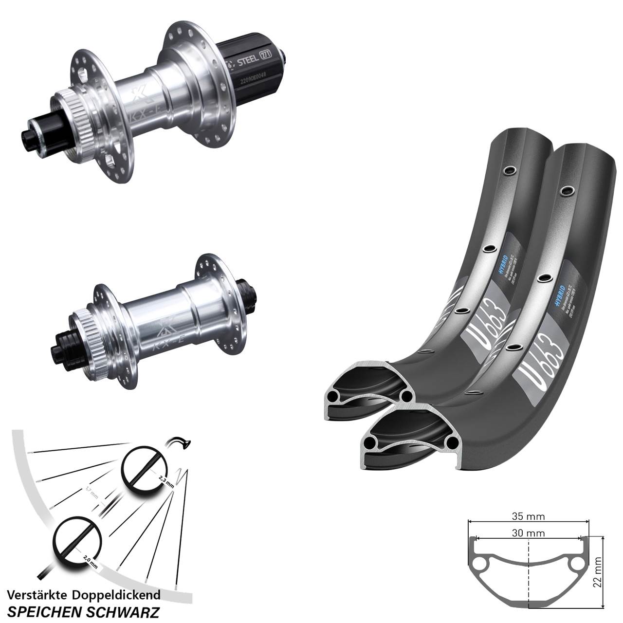 20/27,5 Zoll DT Swiss U 663 KX-E Centerlock Laufradsatz QR 8-12 fach HG
