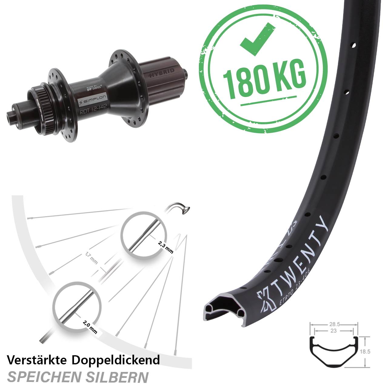 Disc Laufrad QR 20 Zoll KX Twenty DT Swiss 370 Hybrid 8-11 fach HG
