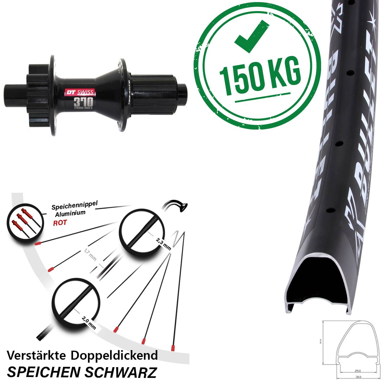 KX Bullet OS DT Swiss 370 28-29 Zoll Disc Laufrad 12x142 8-11 fach HG