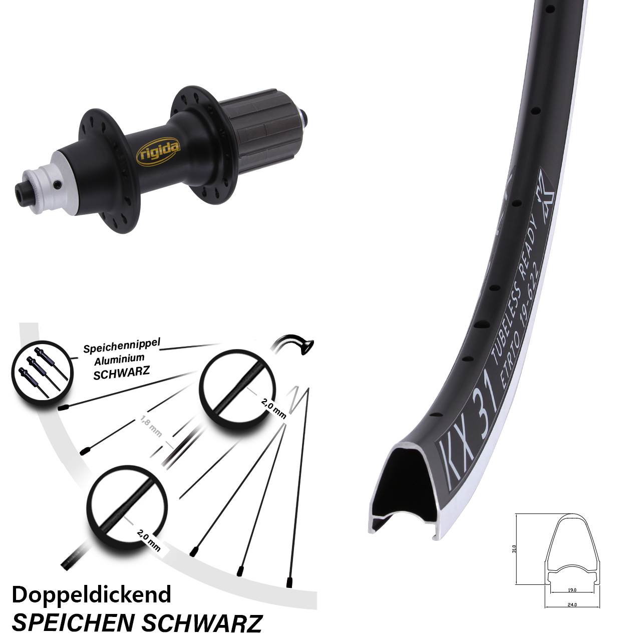 Hinterrad für Schnellspanner 28 Zoll KX 31 Rigida RWS 8-11 fach