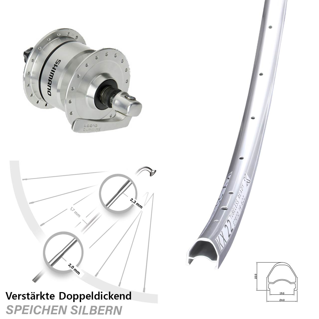 Nabendynamovorderrad für Schnellspanner 28 Zoll KX 22 Shimano DH3N72