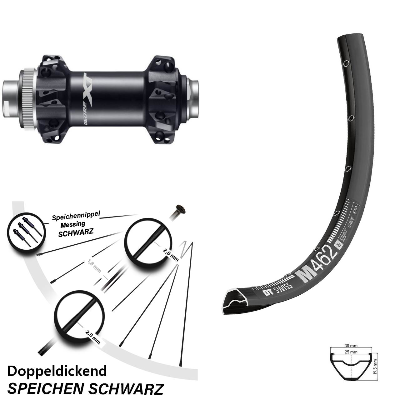 Shimano Deore XT HB-M8110 Boost Straightpull DT Swiss M 462 Vorderrad 29 Zoll