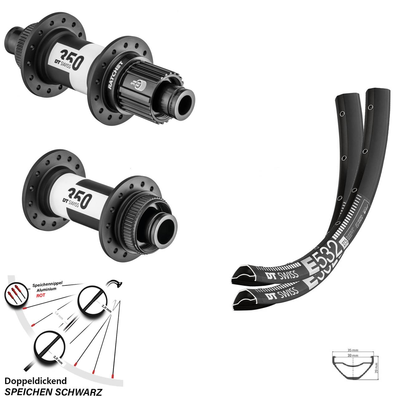 Centerlock Laufradsatz 27,5 Zoll E532 DT Swiss 350 Micro Spline 15x110 12x148 Boost