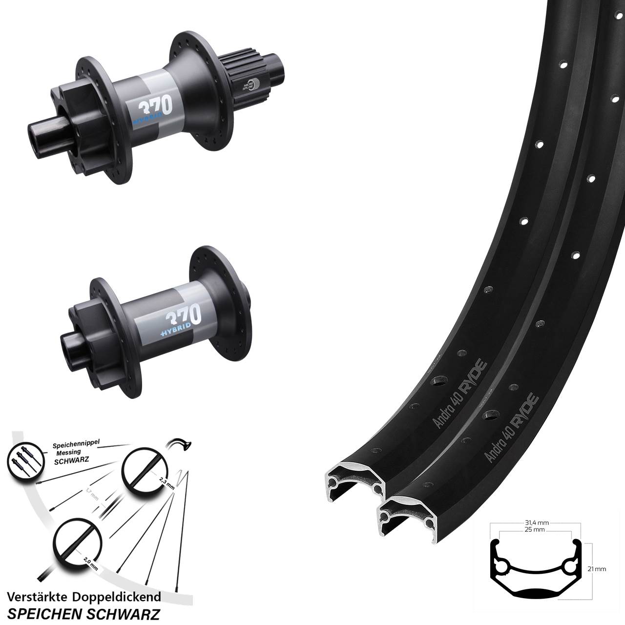 26 Zoll Ryde Andra 40 DT Swiss 370 Hybrid Disc Laufradsatz 15x110/148 Micro Spline