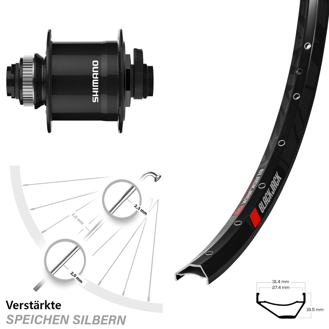 27,5 Zoll Rodi Ready 27 Shimano DH-UR708-3D Disc Nabendynamovorderrad 15x100