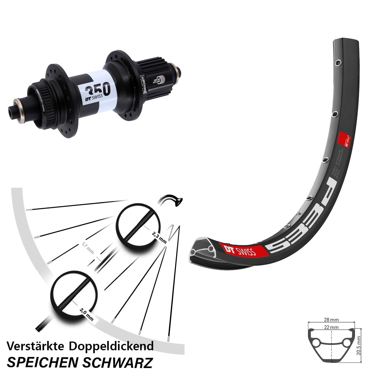 DT Swiss 533d-350 Ratchet 36 650B Laufrad QR Shimano Micro Spline