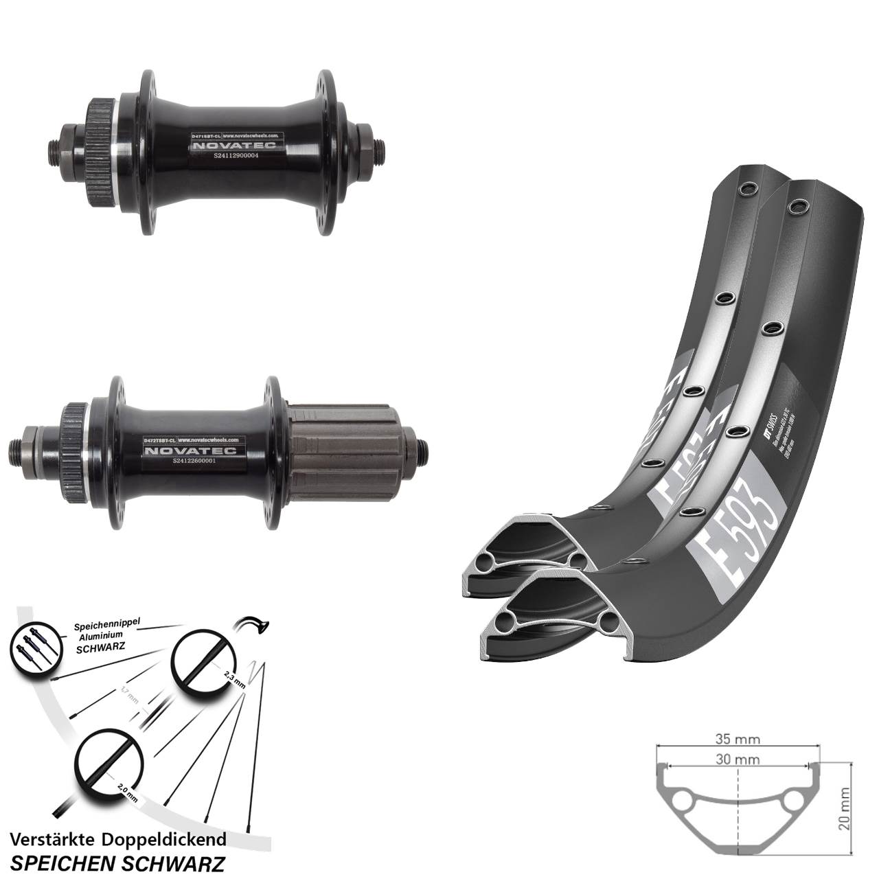 Disc Laufradsatz QR 29 Zoll DT Swiss E593 Novatec D471 D472 8-12 fach