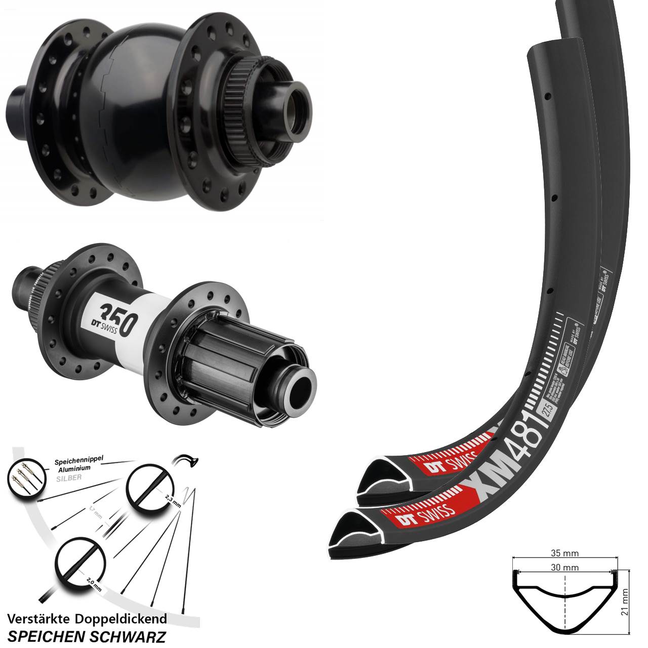 27,5 Zoll DT Swiss XM 481 350 SON 28 Laufradsatz Centerlock 15x110 12x148 8-11