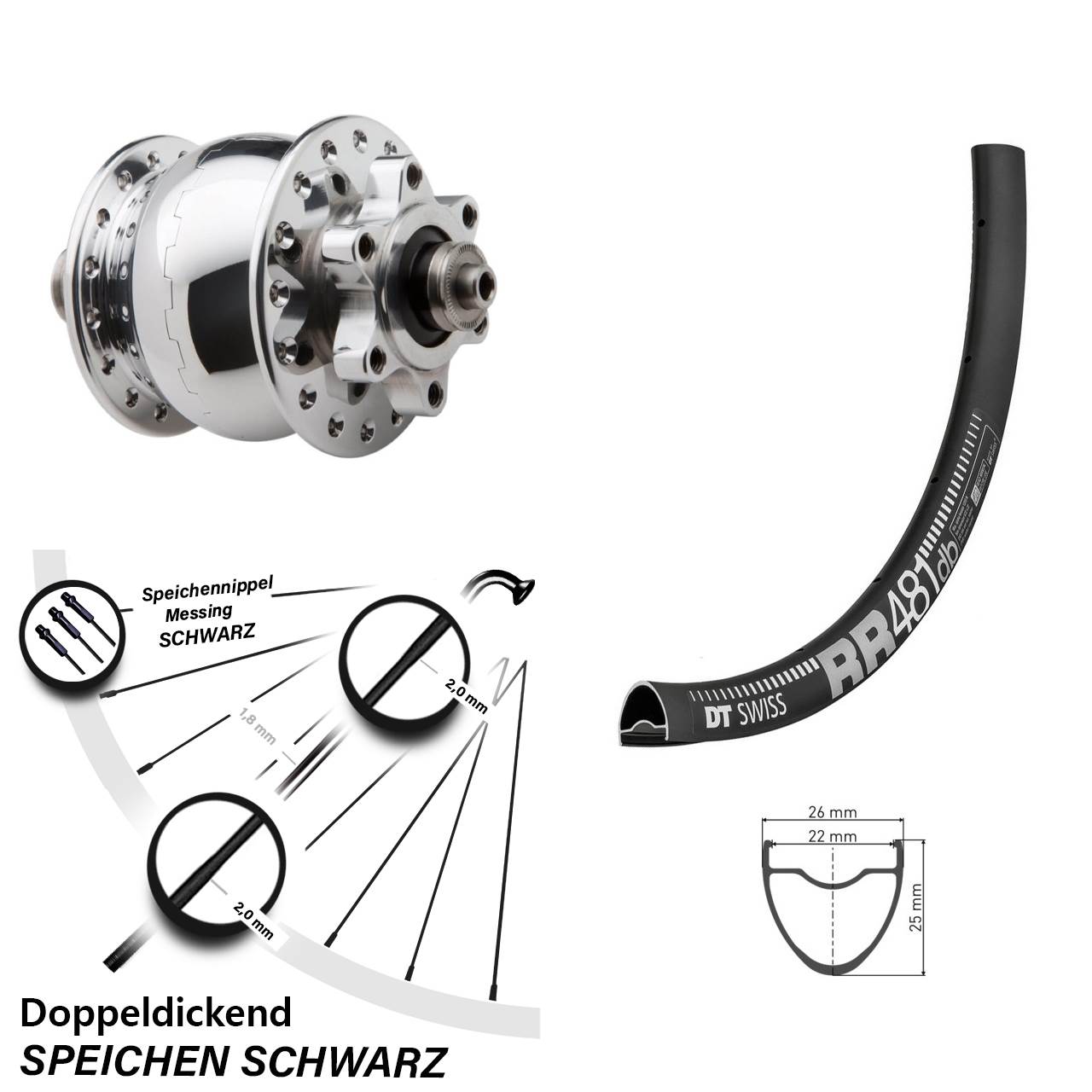 Disc Nabendynamolaufrad QR SON 28 Zoll DT Swiss RR 481