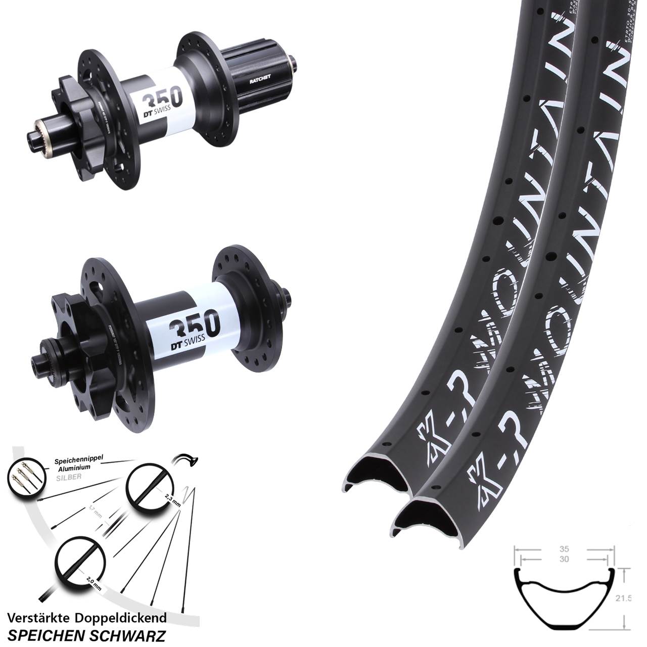6-Loch Laufradsatz 29 Zoll KX-R Mountain DT Swiss 350 8-11 fach HG für Schnellspanner