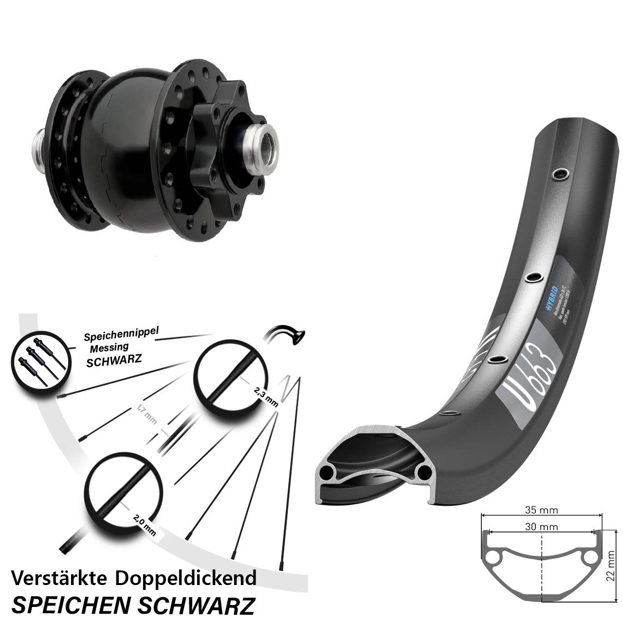Disc Laufrad mit Nabendynamo 20 Zoll DT Swiss U663 SON 28 12x100