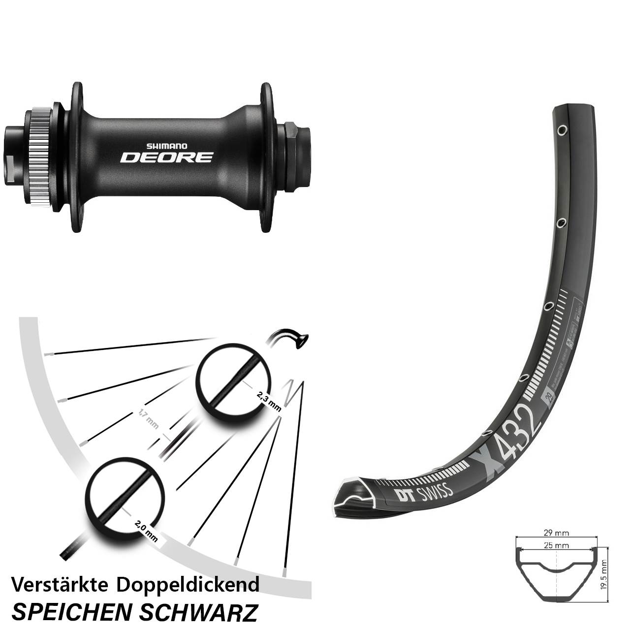 Boost Vorderrad Centerlock 15x110 29 Zoll DT Swiss X 432 Shimano Deore HB-M618
