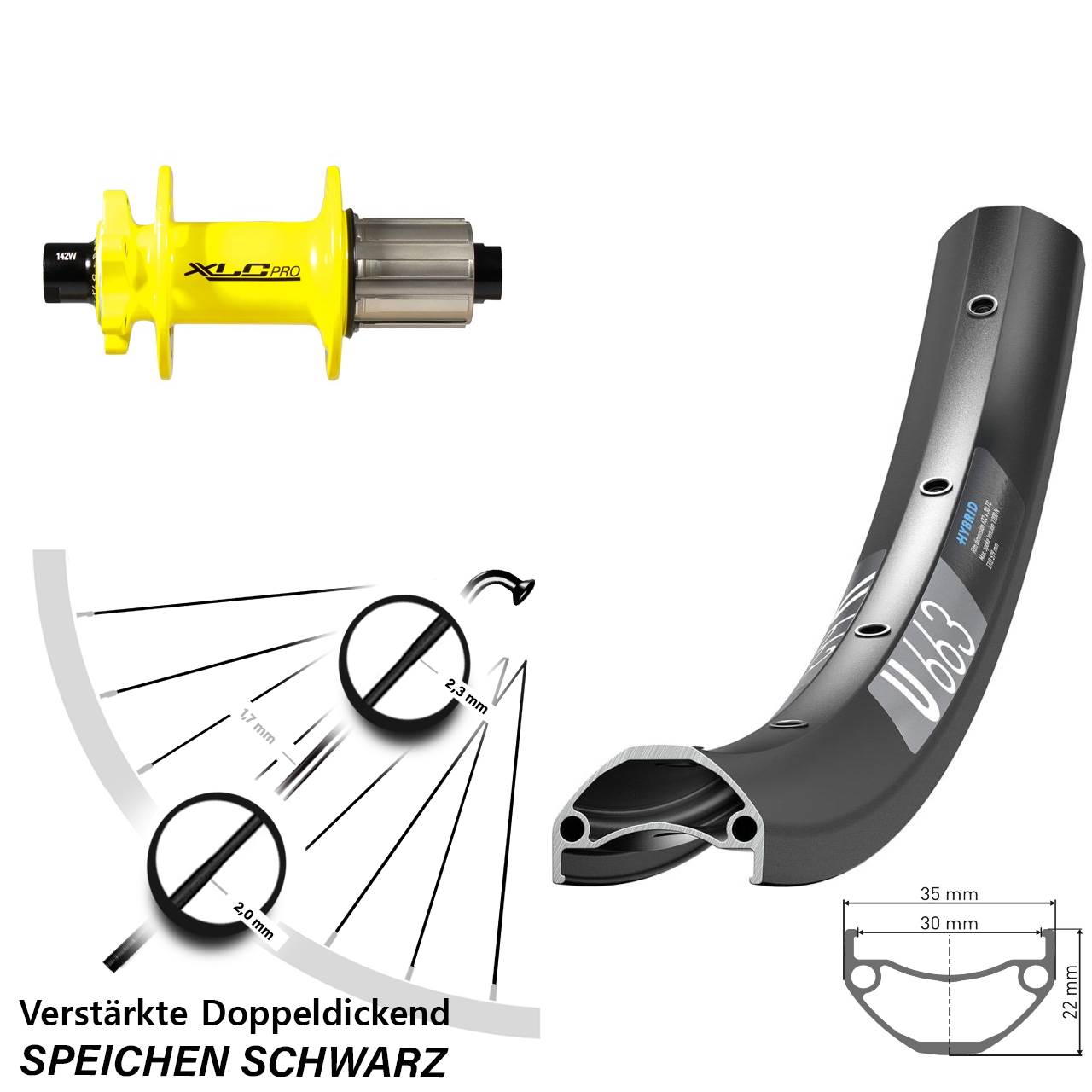 Hinterrad 6-Loch 12x142 650B DT Swiss U 663 XLC Pro gelb 8-11 fach
