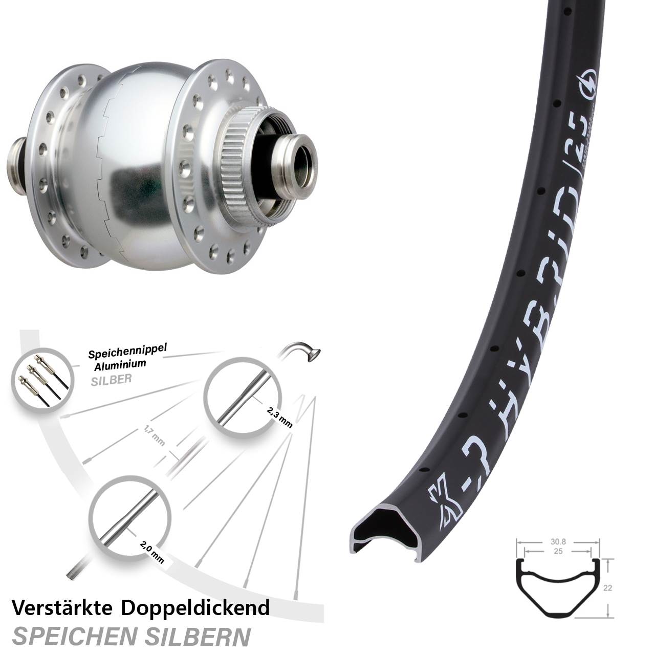 Centerlock Vorderrad mit Dynamo 28-29 Zoll KX-R Hybrid 25 SON 28 silbern 12x100