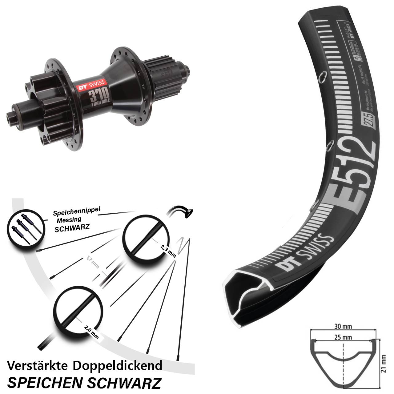 Disc Laufrad QR 29 Zoll DT Swiss E 512 DT Swiss 370 Hybrid Shimano Micro Spline