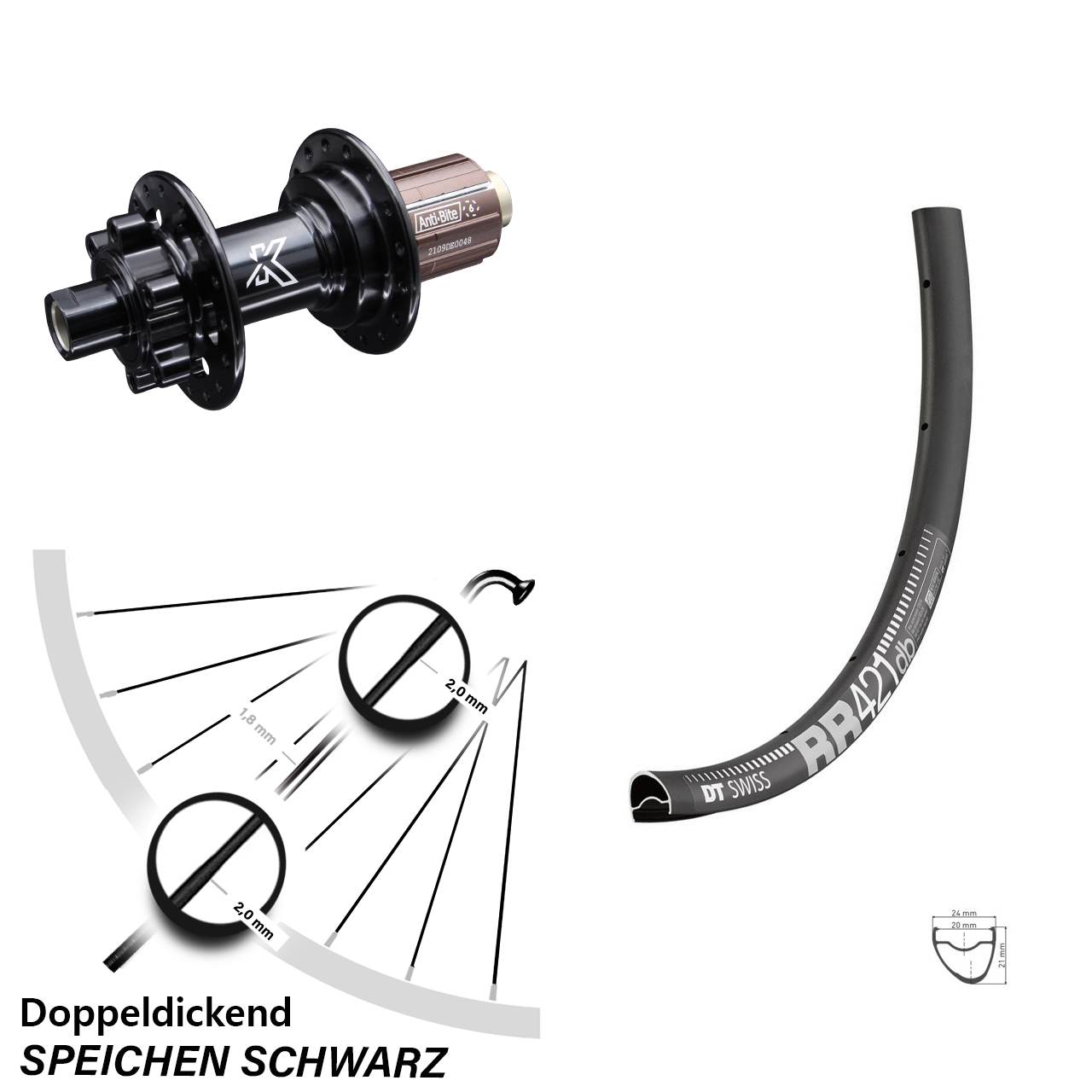 DT Swiss RR 421 Hinterrad Steckachse KX-M schwarz 12x142 mm 11-fach 28 Zoll