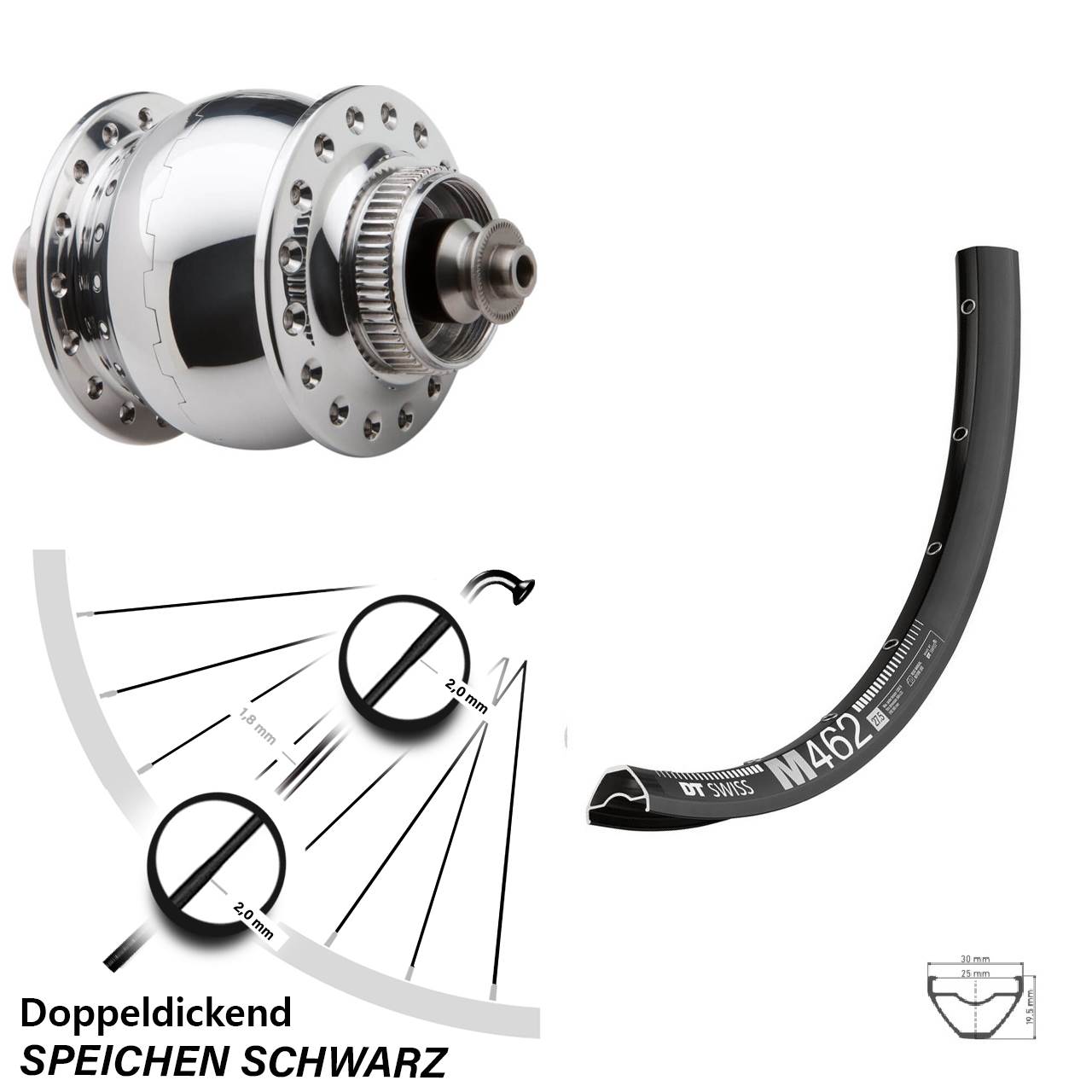 Disc Nabendynamovorderrad 27,5 Zoll DT Swiss M 462 SONdelux QR