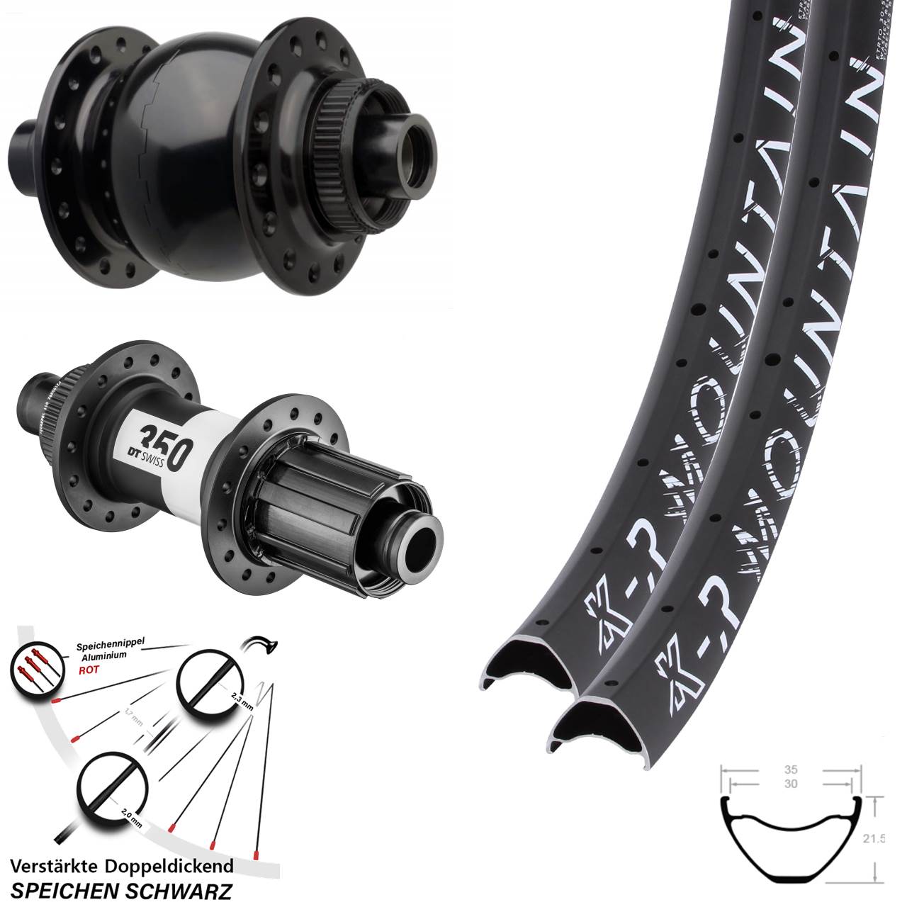 Laufradsatz 27,5 Zoll KX-R Mountain DT Swiss 350 SON 28 8-11 fach HG 15x110 12x148