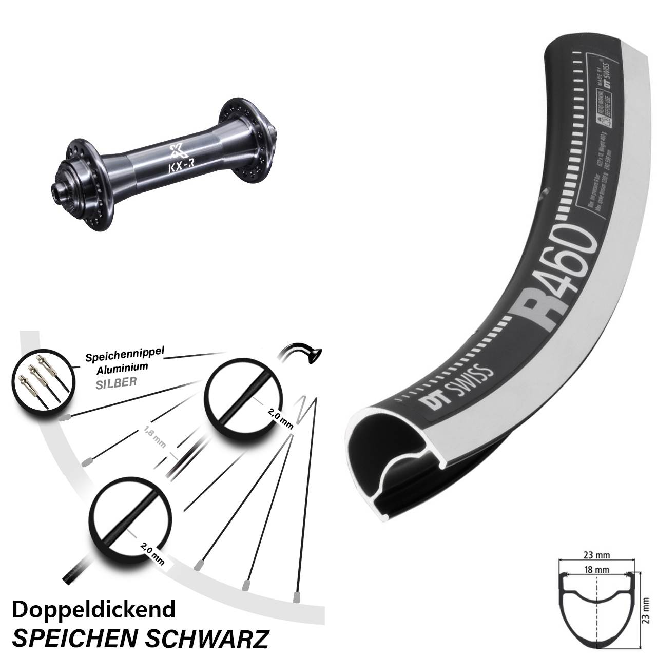 KX-R Rennrad Felgenbremse 5x100 mm DT Swiss R 460 Vorderrad 28 Zoll