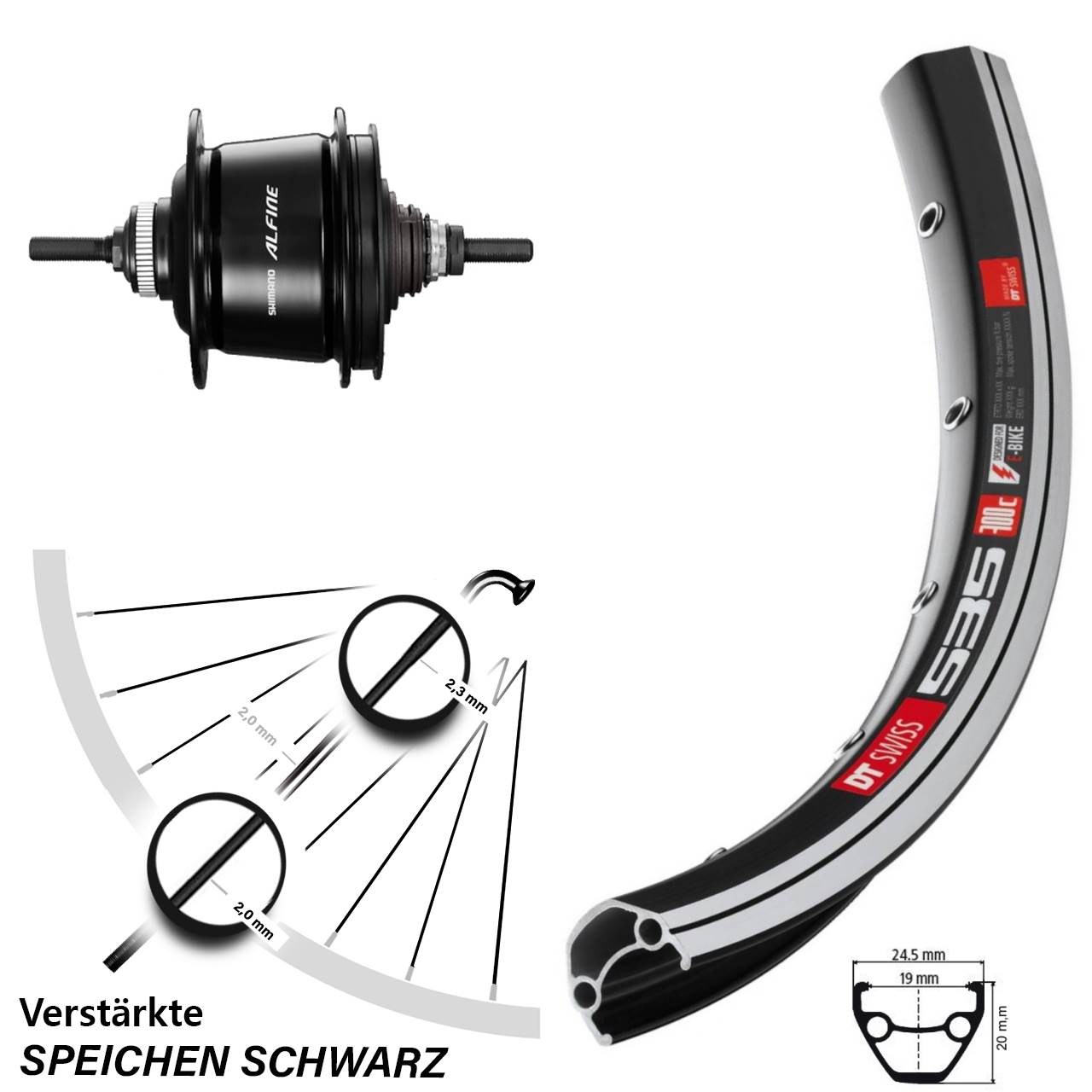 26 Zoll DT Swiss 535 Shimano Alfine 8-Gang Hinterrad