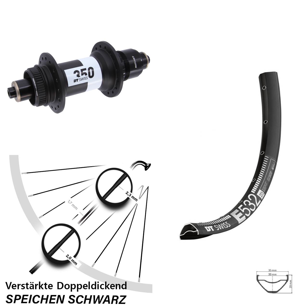 DT Swiss E532-350 29 Zoll Centerlock Hinterrad für Schnellspanner XD 11-12 fach